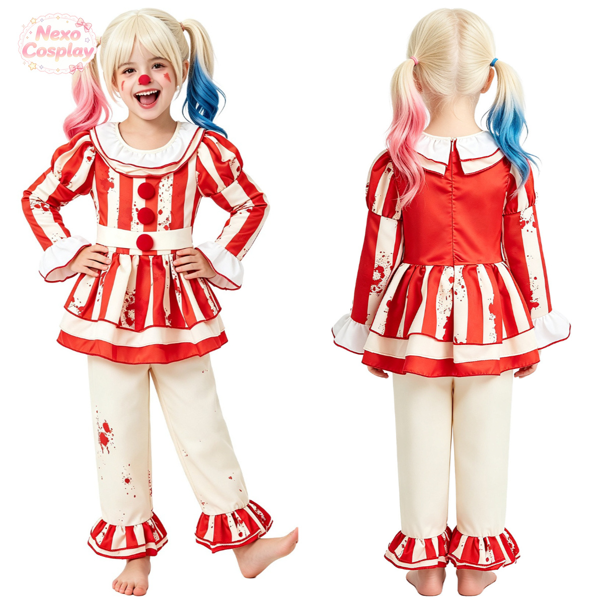 Anime Cosplay Red - Kids Red White Striped Horror Clown
