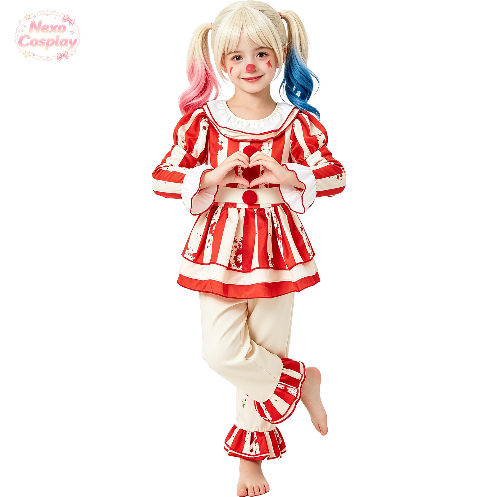 Kids Red White Striped Horror  - Anime Cosplay Red review and price