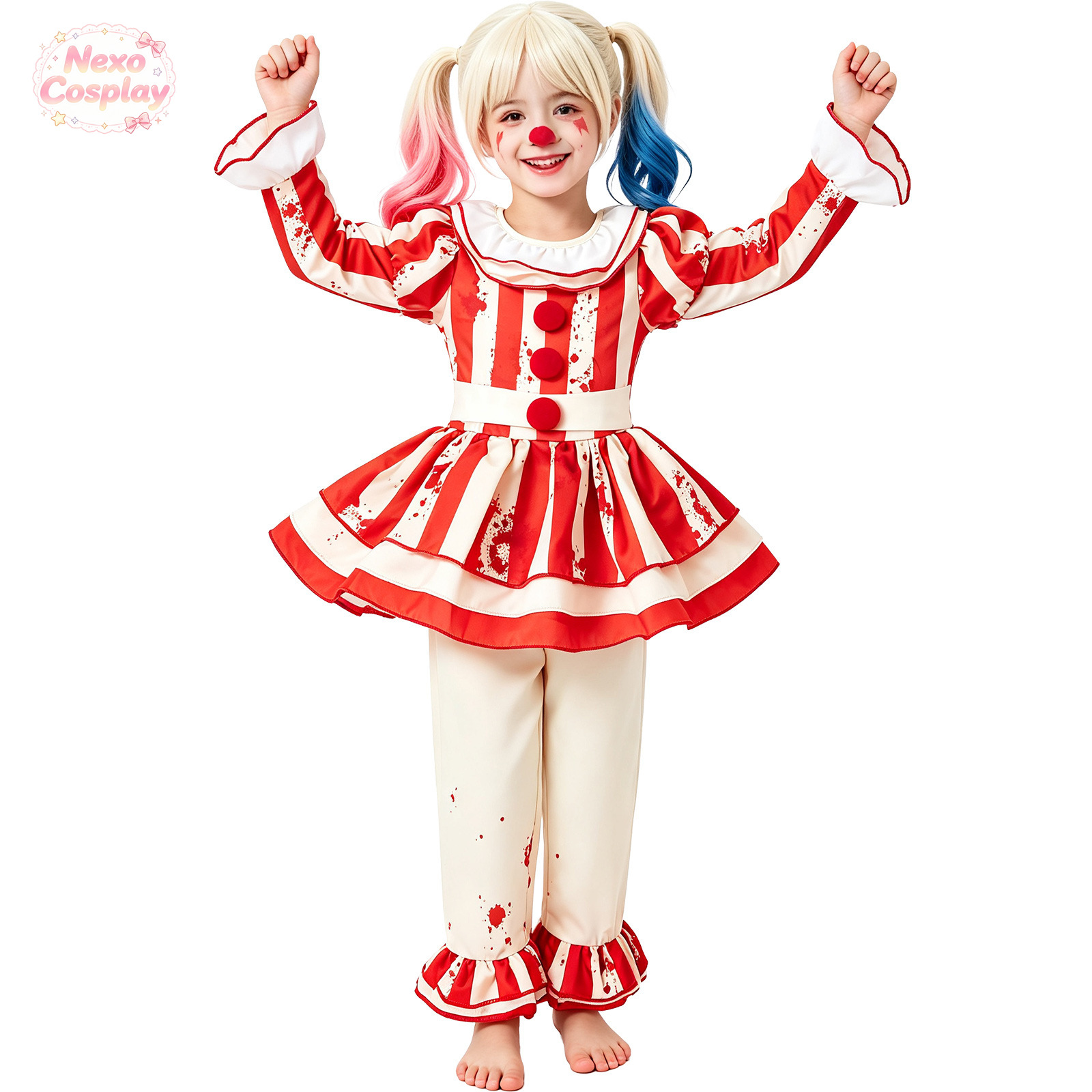 Kids Red White Striped Horror  - Anime Cosplay Red review and price